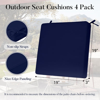 Basic Beyond Outdoor Chair Cushions for Patio Furniture, Waterproof Outdoor Seat Cushions Set of 4 19 x 19, Patio Chair Cushions Set of 4 with Ties and Handle, Navy Blue