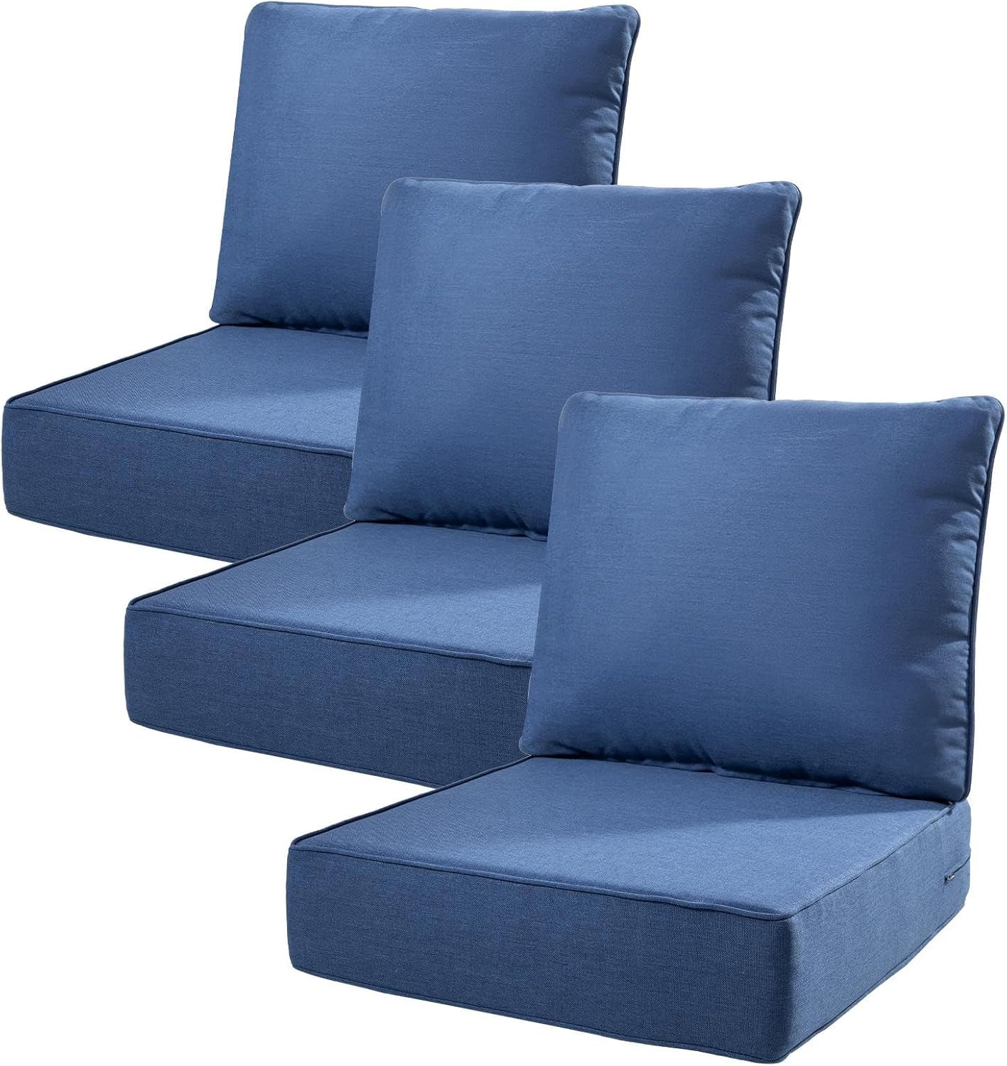 6" Thick Outdoor Cushions 22x24x6, 1-Set Deep Seat Patio Cushions with Removable Cover, Waterproof & Fade Resistant Replacement for Wicker Chair, Loveseat, Sofa - Blue