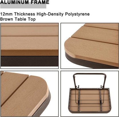 Balcony Railing Table Hanging Folding Balcony Bar Table for Deck Railings Outdoor 23.6" x 15.7" Aluminium Frame Adjustable All Weather Space Saving (Brown)