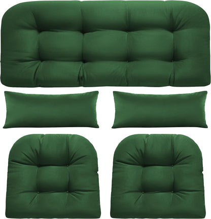 Wicker Chair Cushions of 5 Pieces, Waterproof Outdoor Loveseat Cushion for Wicker Furniture, 1 Love Seat Cushion, 2 U-Shape and 2 Lumbar Pillows for Patio Furniture (Cream)