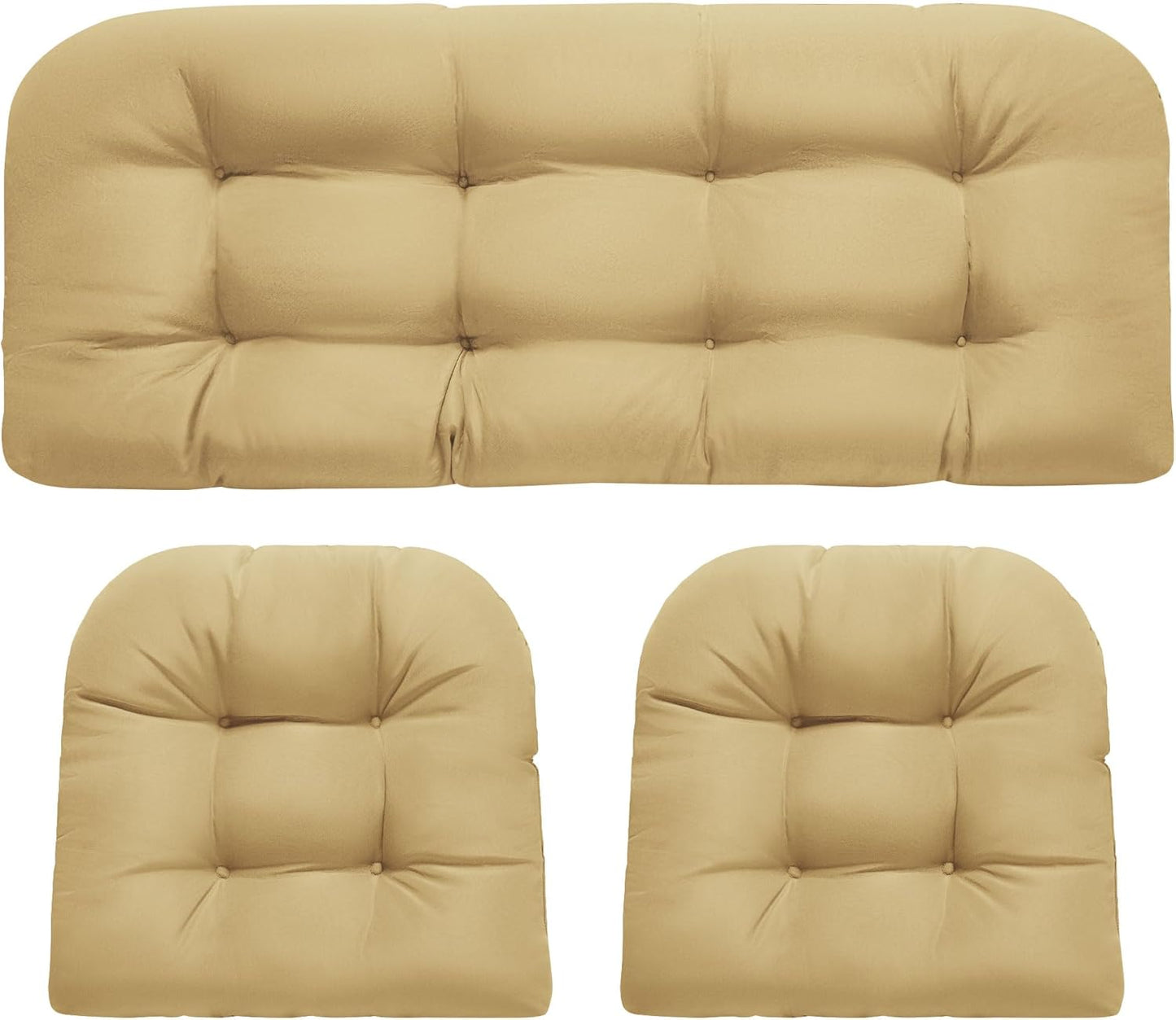 Wicker Chair Cushions, Waterproof Outdoor Loveseat Cushions for Patio Furniture, Tufted Wicker Furniture Cushions, 1 Loveseat and 2 U-Shaped Cushions, Grey