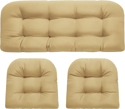 Wicker Chair Cushions, Waterproof Outdoor Loveseat Cushions for Patio Furniture, Tufted Wicker Furniture Cushions, 1 Loveseat and 2 U-Shaped Cushions, Grey