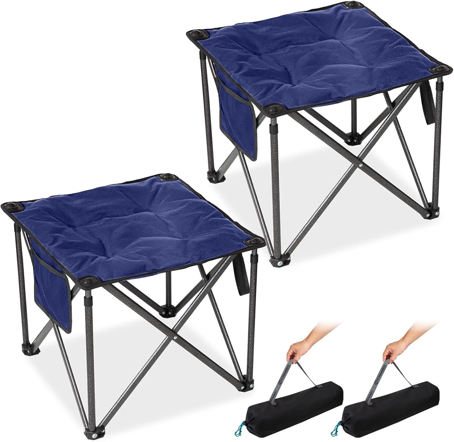 FUNDANGO Folding Camping Stool, 2 Pack 18.1 Inch Oversized Foot Rest 440 Lbs Heavy Duty Portable Padded Stools Seat Anti-Slip Foots & Carry Strap for Fishing Outdoor Lawn Travel (Grey)