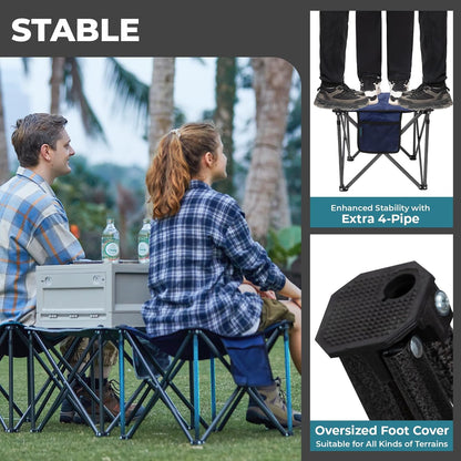 FUNDANGO Folding Camping Stool, 18.1 Inch Oversized Foot Rest 440 Lbs Heavy Duty Portable Padded Stools Seat Anti-Slip Foots & Carry Strap for Fishing Outdoor Lawn Travel (Blue)