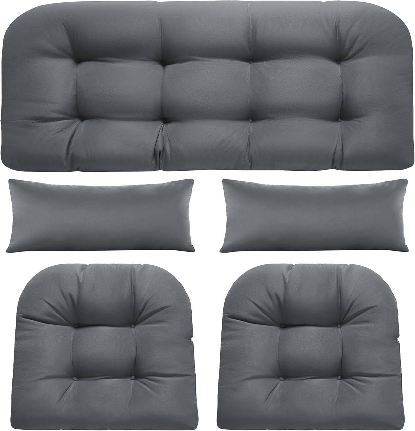 Wicker Chair Cushions of 5 Pieces, Waterproof Outdoor Loveseat Cushion for Wicker Furniture, 1 Love Seat Cushion, 2 U-Shape and 2 Lumbar Pillows for Patio Furniture (Cream)