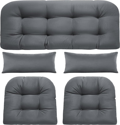 Wicker Chair Cushions of 5 Pieces, Waterproof Outdoor Loveseat Cushion for Wicker Furniture, 1 Love Seat Cushion, 2 U-Shape and 2 Lumbar Pillows for Patio Furniture (Cream)