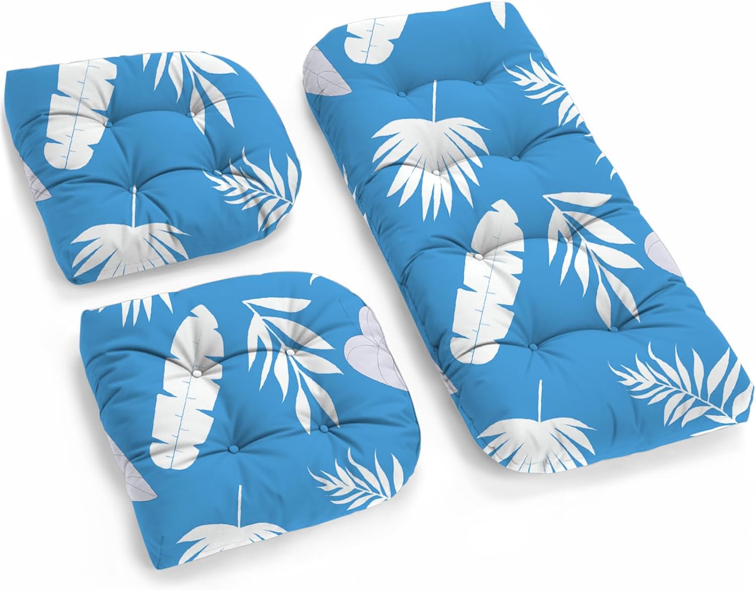 All Weather Outdoor Wicker Chair Cushions of 3 Pieces, Waterproof Outdoor Wicker Chair Cushion for Patio Furniture Loveseat Settee Bench, 1 Loveseat and 2 U-Shaped Thickened Cushions, Blue
