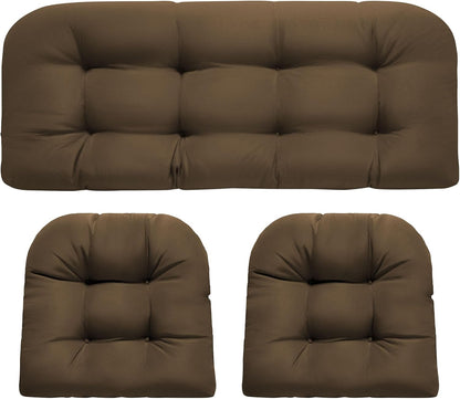 Wicker Chair Cushions, Waterproof Outdoor Loveseat Cushions for Patio Furniture, Tufted Wicker Furniture Cushions, 1 Loveseat and 2 U-Shaped Cushions, Grey