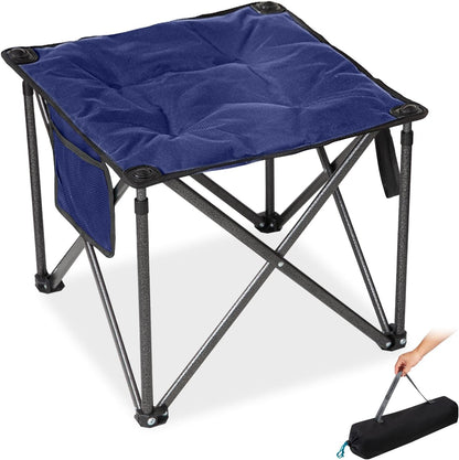 FUNDANGO Folding Camping Stool, 18.1 Inch Oversized Foot Rest 440 Lbs Heavy Duty Portable Padded Stools Seat Anti-Slip Foots & Carry Strap for Fishing Outdoor Lawn Travel (Black)
