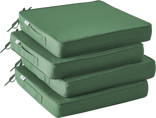 Outdoor Chair Cushions Set of 4,Waterproof Outdoor Seat Cushions for Patio Furniture,Patio Chair Cushion with Handle and Ties, Square Out Door Chair Pads,19" x 19" x 3", Forest Green