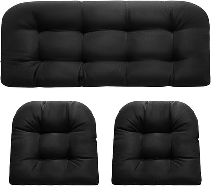 Wicker Chair Cushions, Waterproof Outdoor Loveseat Cushions for Patio Furniture, Tufted Wicker Furniture Cushions, 1 Loveseat and 2 U-Shaped Cushions, Grey