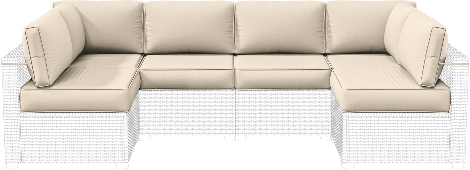 Outdoor Replacement Cushions for Patio Furniture, 5" Foam High-Density, 14-Piece Water-Resistant Outdoor Cushion for 6-Seat Sectional Patio Conversation Sets, Liner&Cover