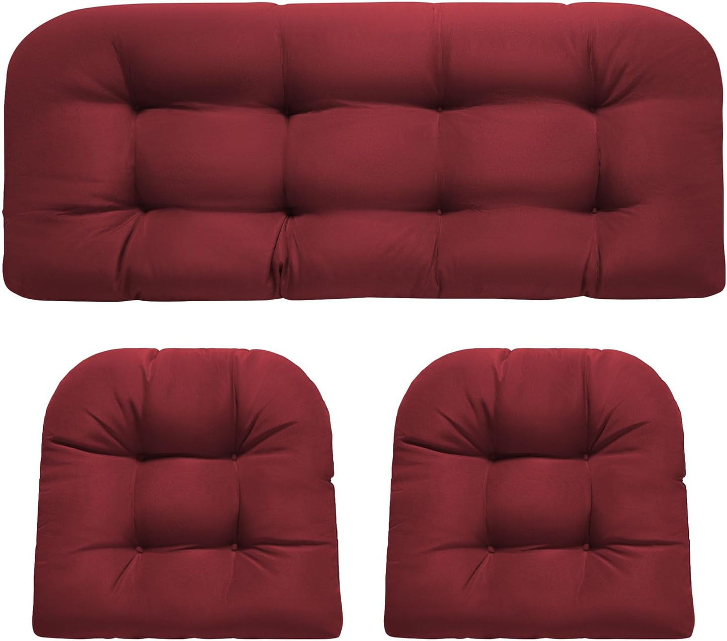 Wicker Chair Cushions, Waterproof Outdoor Loveseat Cushions for Patio Furniture, Tufted Wicker Furniture Cushions, 1 Loveseat and 2 U-Shaped Cushions, Grey