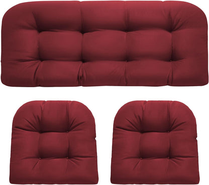 Wicker Chair Cushions, Waterproof Outdoor Loveseat Cushions for Patio Furniture, Tufted Wicker Furniture Cushions, 1 Loveseat and 2 U-Shaped Cushions, Grey