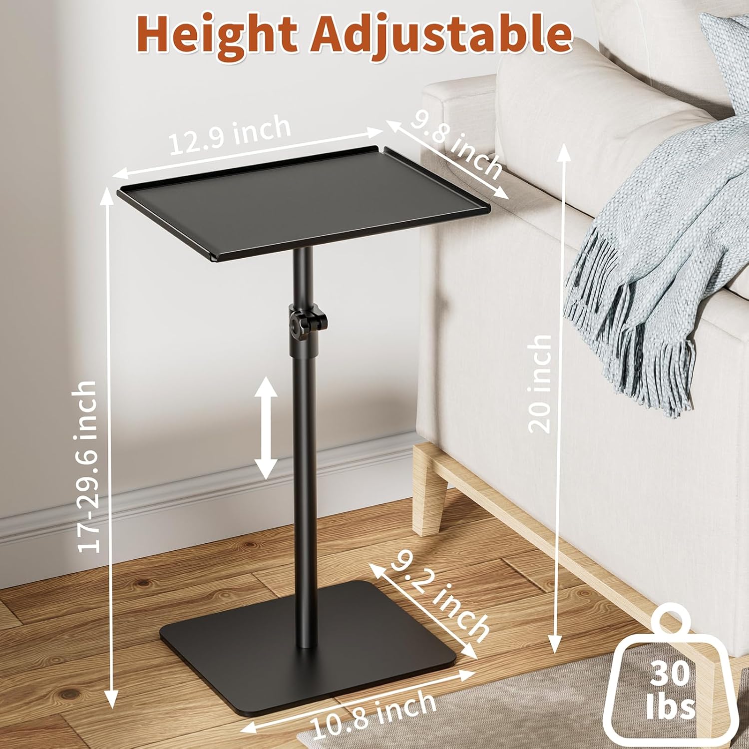 RCHYFEED Small Side Tables for Small Spaces, End Table Metal Side Table Set of 2, Height Adjustable 17-29.6 Inch Side Tables TV Tray Table for Couch, Sofa, Bedroom, Living Room, Indoor & Outdoor