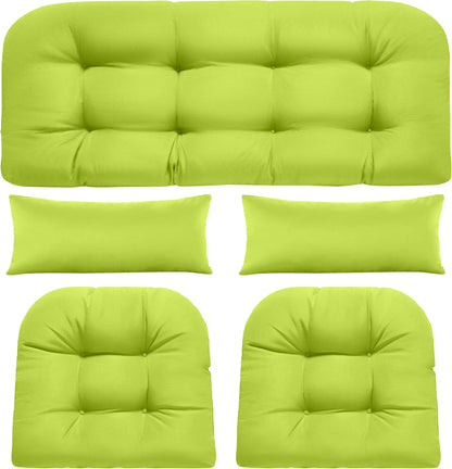 Wicker Chair Cushions of 5 Pieces, Waterproof Outdoor Loveseat Cushion for Wicker Furniture, 1 Love Seat Cushion, 2 U-Shape and 2 Lumbar Pillows for Patio Furniture (Cream)