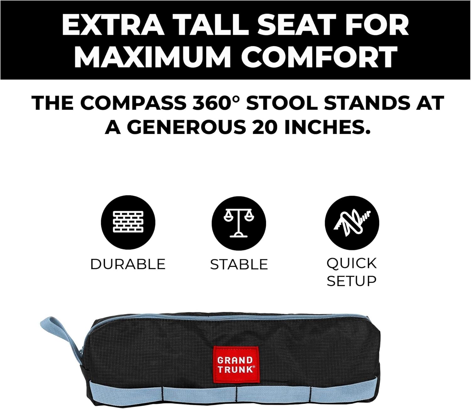 GRAND TRUNK Compass 360 XT Extra Tall Swivel Stool - Compact 260lb Capacity Portable Outdoor Seat for Camping & Travel (Sea Black)