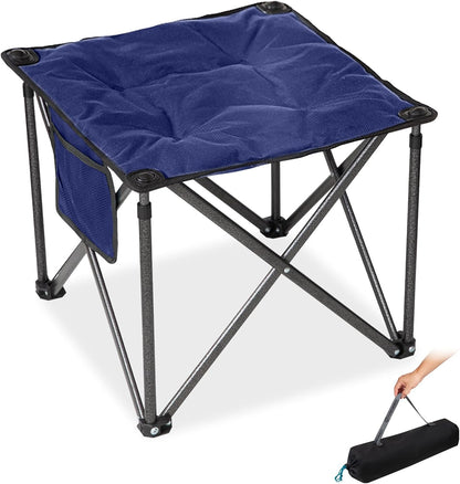 FUNDANGO Folding Camping Stool, 18.1 Inch Oversized Foot Rest 440 Lbs Heavy Duty Portable Padded Stools Seat Anti-Slip Foots & Carry Strap for Fishing Outdoor Lawn Travel (Black)