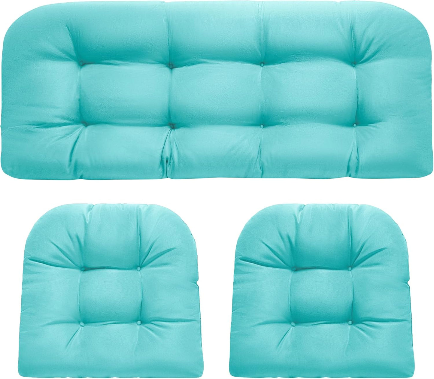 Wicker Chair Cushions, Waterproof Outdoor Loveseat Cushions for Patio Furniture, Tufted Wicker Furniture Cushions, 1 Loveseat and 2 U-Shaped Cushions, Grey