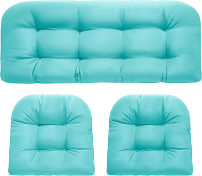 Wicker Chair Cushions, Waterproof Outdoor Loveseat Cushions for Patio Furniture, Tufted Wicker Furniture Cushions, 1 Loveseat and 2 U-Shaped Cushions, Grey