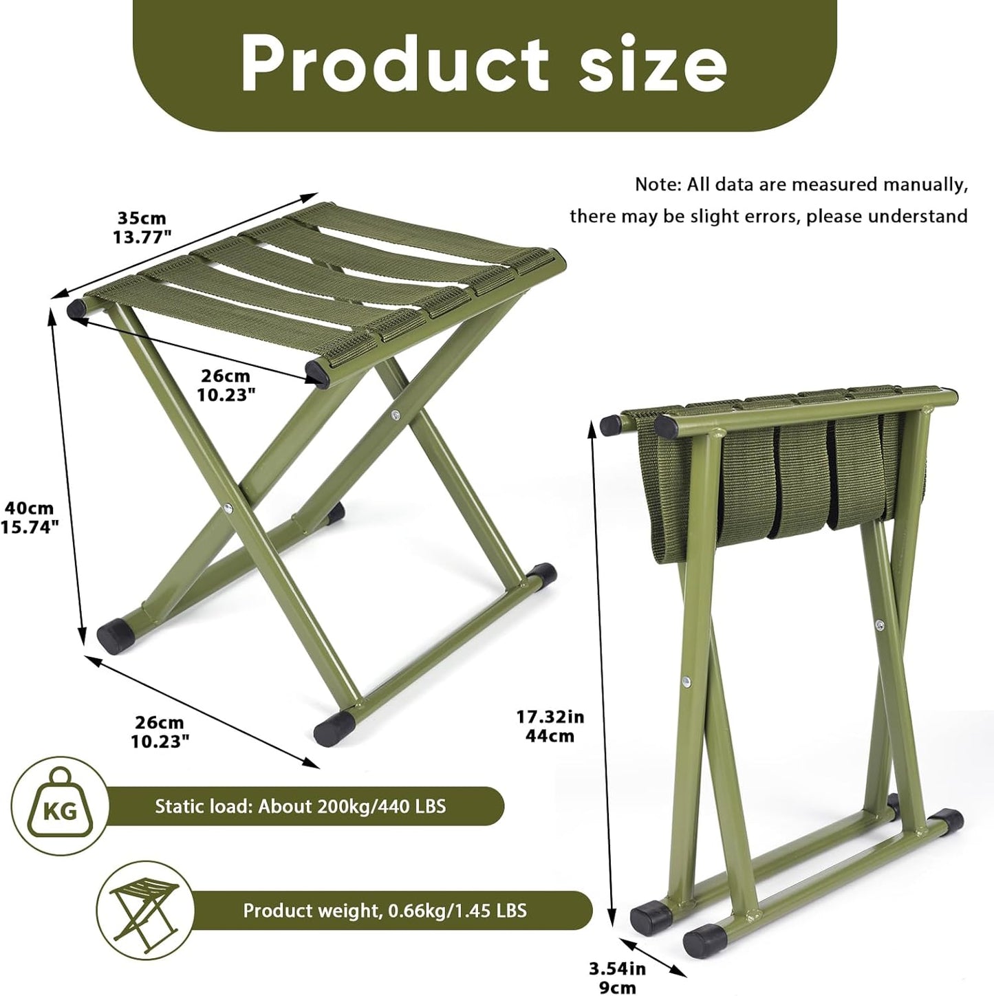 Folding Stool Heavy Duty Camping Stool Outdoor Portable Chair, 440lbs Heavy Duty Portable Folding Stool, Suitable for Camping, Outdoor Hiking, Outdoor Fishing, Picnicking,BBQ