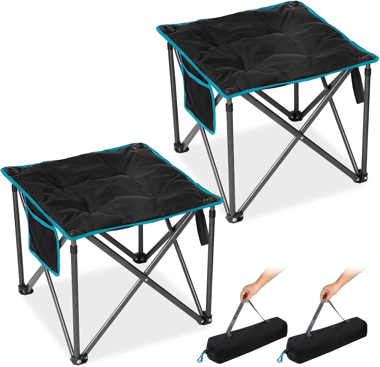 FUNDANGO Folding Camping Stool, 2 Pack 18.1 Inch Oversized Foot Rest 440 Lbs Heavy Duty Portable Padded Stools Seat Anti-Slip Foots & Carry Strap for Fishing Outdoor Lawn Travel (Grey)