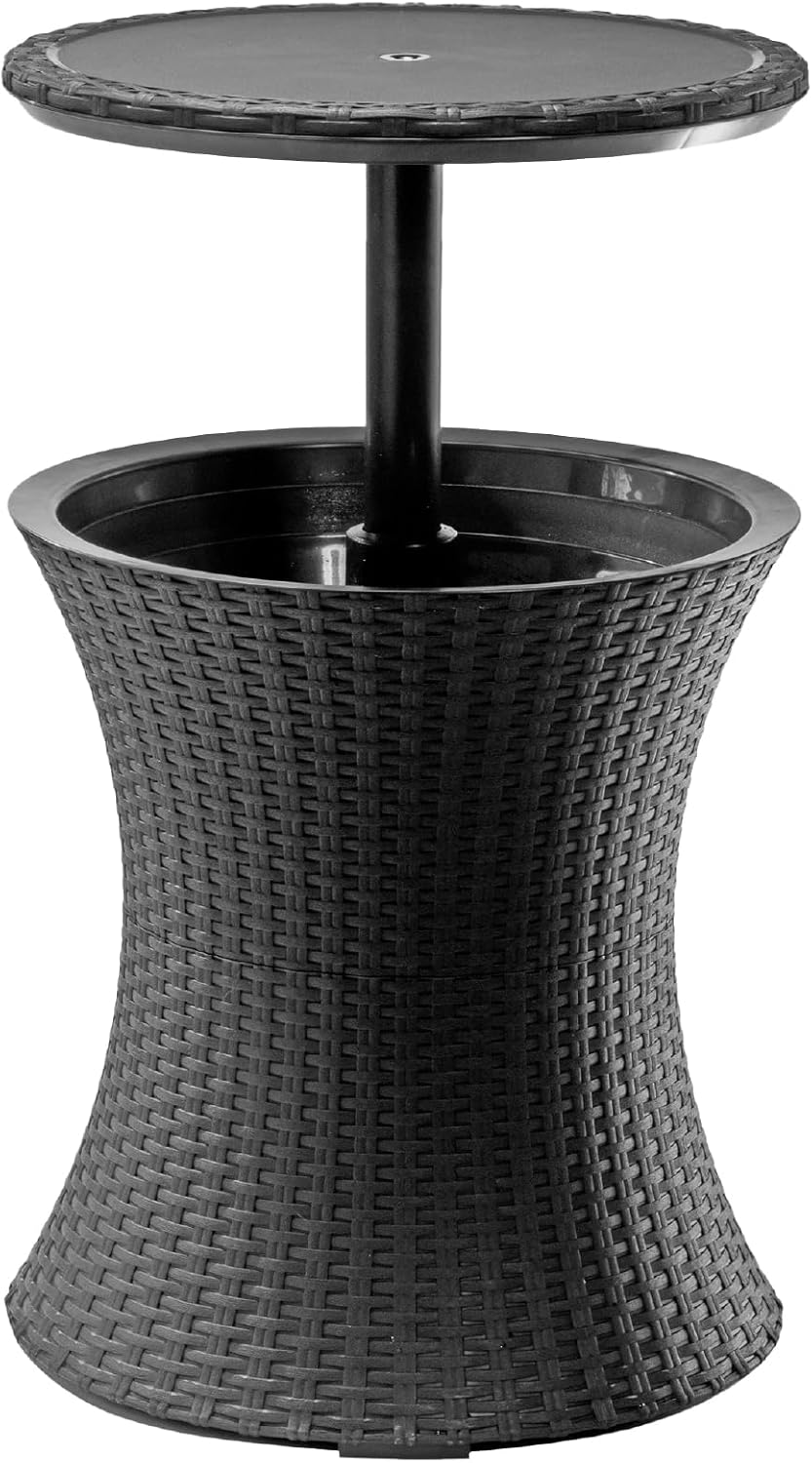 Keter Pacific Cool Bar Outdoor Patio Furniture and Hot Tub Side Table with 7.5 Gallon Beer and Wine Cooler, Espresso Brown