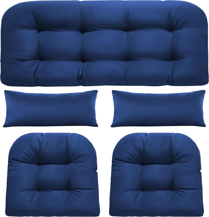 Wicker Chair Cushions of 5 Pieces, Waterproof Outdoor Loveseat Cushion for Wicker Furniture, 1 Love Seat Cushion, 2 U-Shape and 2 Lumbar Pillows for Patio Furniture (Cream)