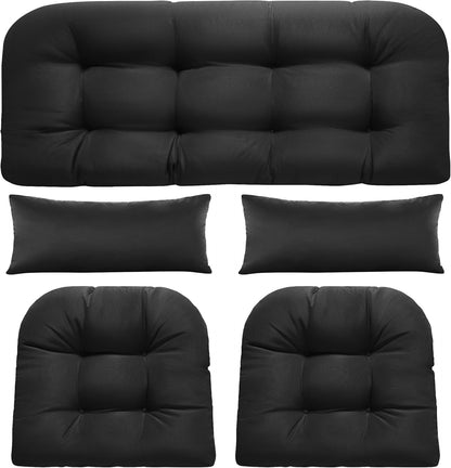 Wicker Chair Cushions of 5 Pieces, Waterproof Outdoor Loveseat Cushion for Wicker Furniture, 1 Love Seat Cushion, 2 U-Shape and 2 Lumbar Pillows for Patio Furniture (Cream)