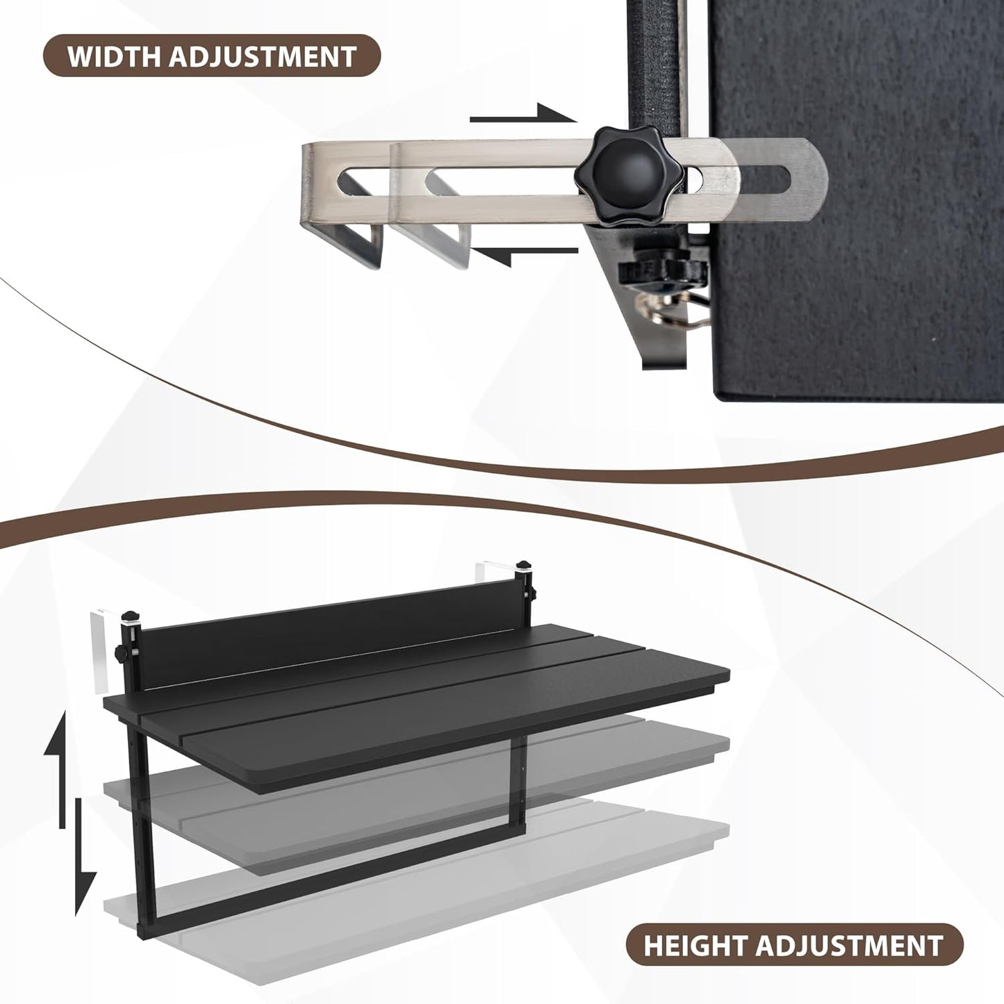 Sundale Outdoor 32" Large Folding Balcony Table for Railing, Patio HDPE Bar Adjustable Hanging Mounted Table for Baluster Garden Deck, Black