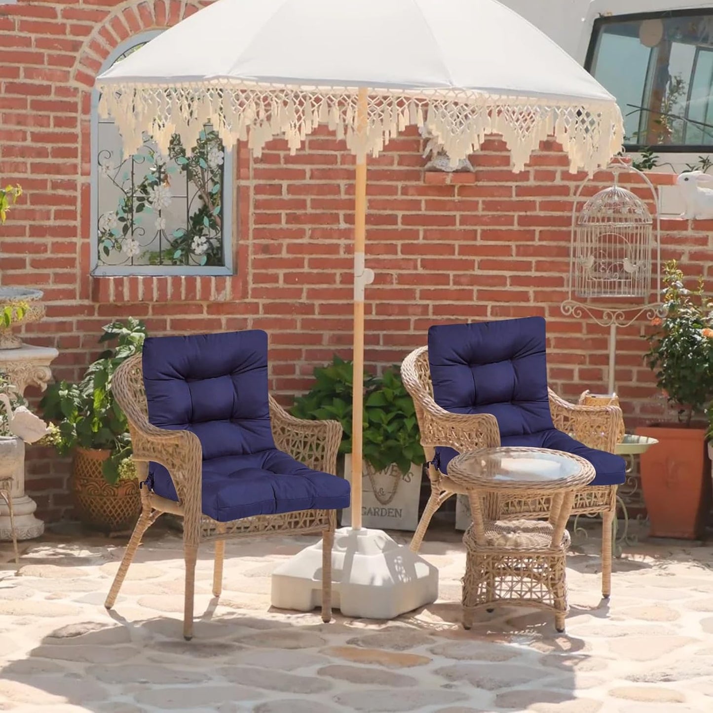 High Back Outdoor Chair Cushions Set of 2 Waterproof Replacement Seat Pad for Patio Furniture Garden Thicken Outdoor Patio Chair Cushion Navy Blue,41.7"*20.8"*3.9"