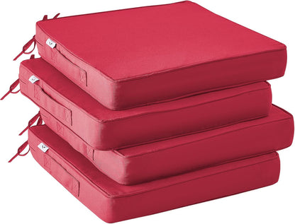 Outdoor Chair Cushions Set of 4,Waterproof Outdoor Seat Cushions for Patio Furniture,Patio Chair Cushion with Handle and Ties, Square Out Door Chair Pads,19" x 19" x 3", Forest Green