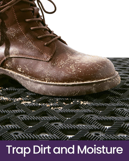 DEXI Front Door Mat Outside Entrance，19x30 Rubber Floor Doormat Heavy Duty Non Slip, Dirt Trapper Waterproof Exterior Entry Mats All Weather for Patio Entryway Drainage, Black