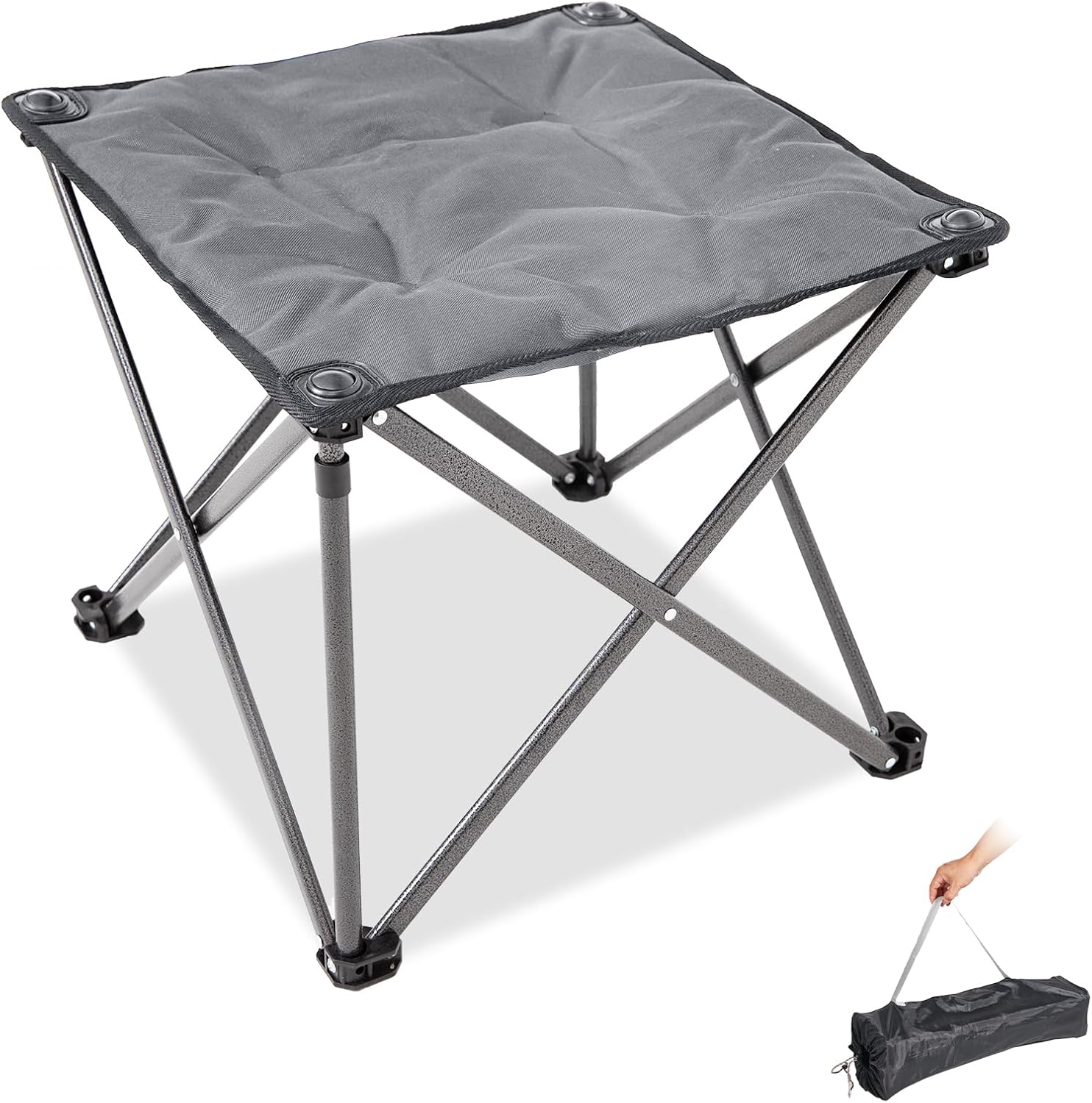 FUNDANGO Folding Camping Stool, 2 Pack 18.1 Inch Oversized Foot Rest 440 Lbs Heavy Duty Portable Padded Stools Seat Anti-Slip Foots & Carry Strap for Fishing Outdoor Lawn Travel (Grey)