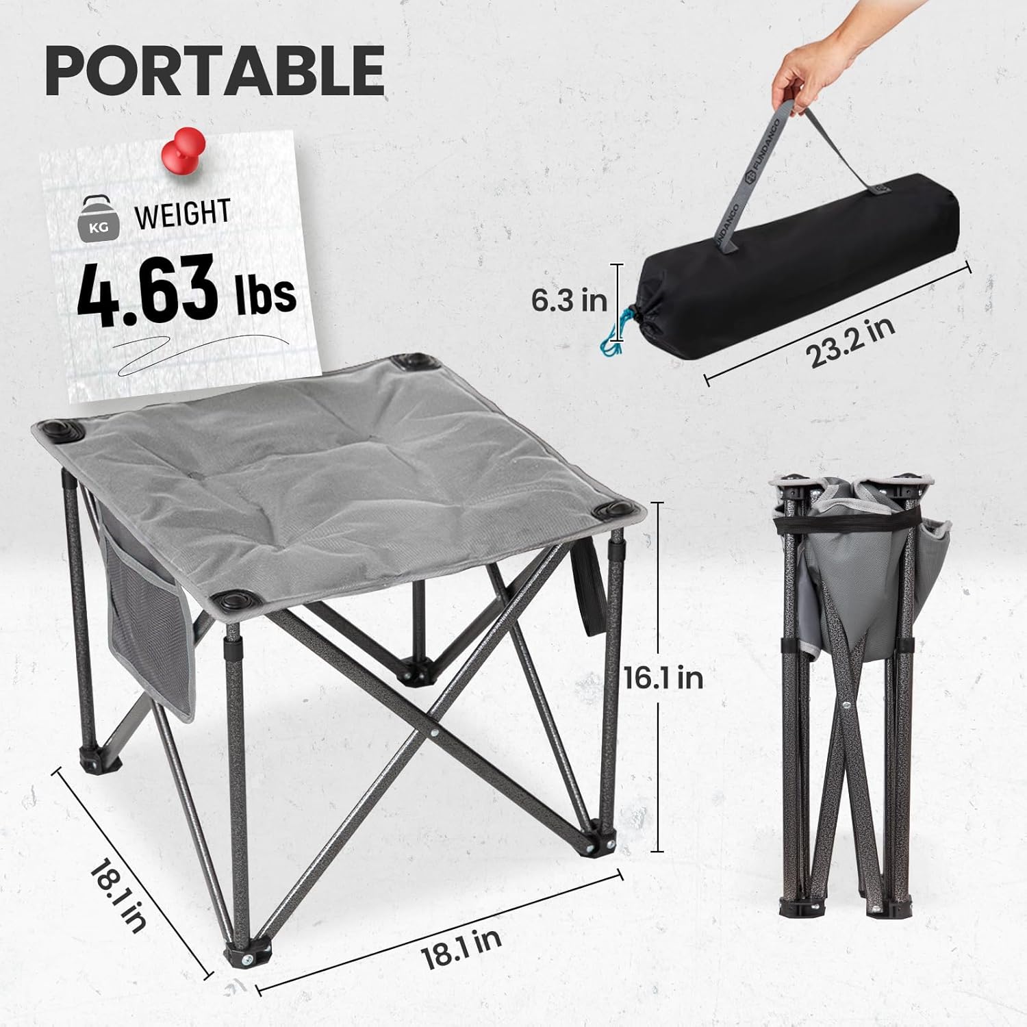 FUNDANGO Folding Camping Stool, 2 Pack 18.1 Inch Oversized Foot Rest 440 Lbs Heavy Duty Portable Padded Stools Seat Anti-Slip Foots & Carry Strap for Fishing Outdoor Lawn Travel (Grey)