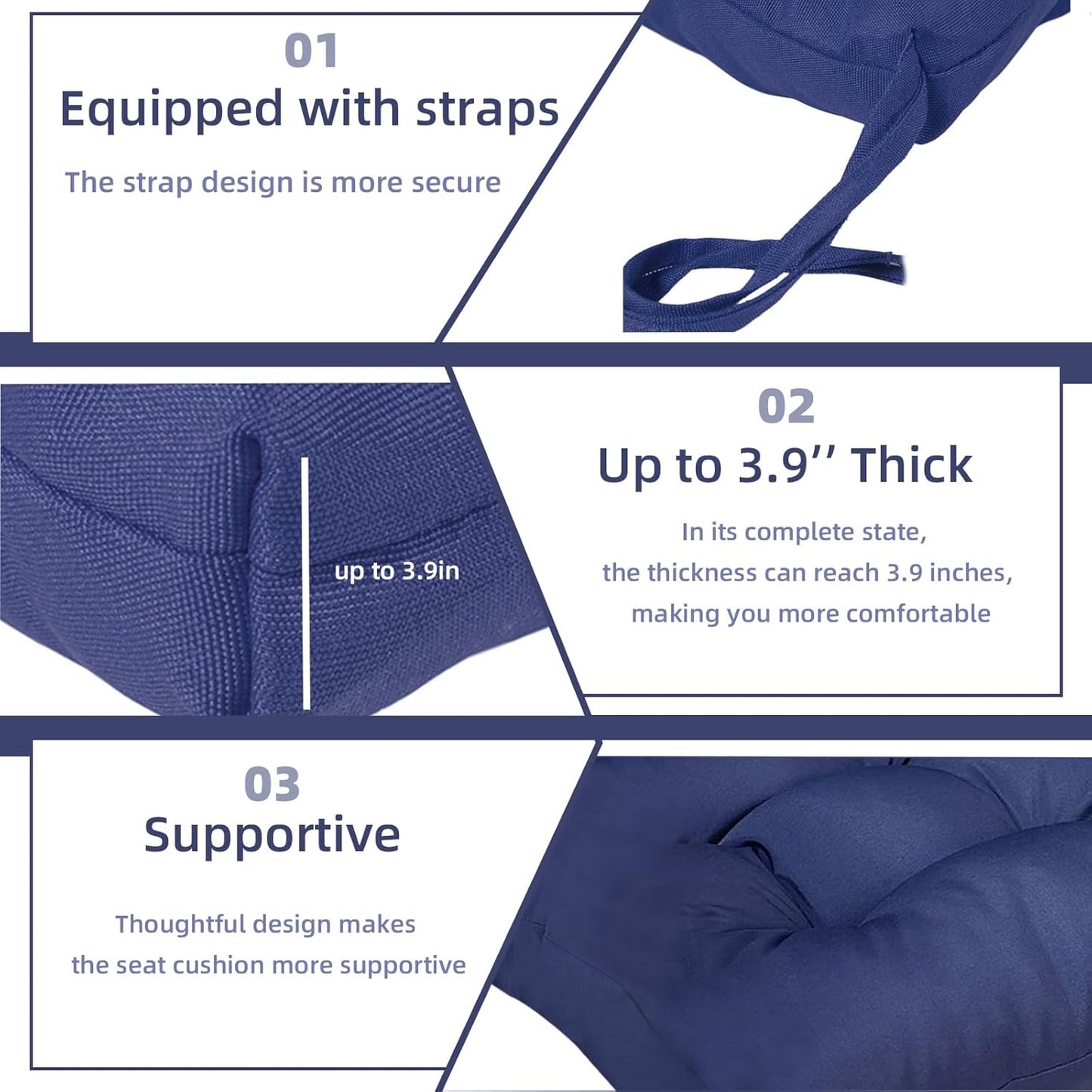 High Back Outdoor Chair Cushions Set of 2 Waterproof Replacement Seat Pad for Patio Furniture Garden Thicken Outdoor Patio Chair Cushion Navy Blue,41.7"*20.8"*3.9"