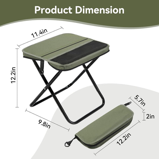 2 Pack Portable Camping Stools, 13.5 Inch Folding Stool for Adults with Carry Bag, Lightweight & Collapsible Stools for Hiking, Fishing, BBQ, and Outdoor (Green)