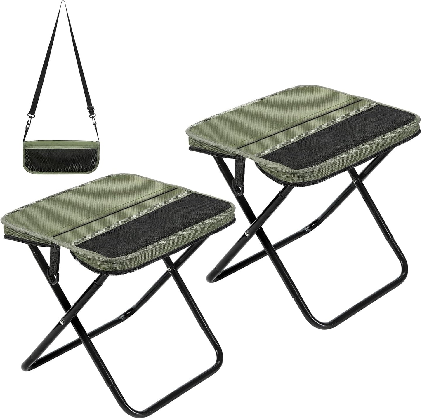 2 Pack Portable Camping Stools, 13.5 Inch Folding Stool for Adults with Carry Bag, Lightweight & Collapsible Stools for Hiking, Fishing, BBQ, and Outdoor (Green)