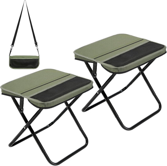 2 Pack Portable Camping Stools, 13.5 Inch Folding Stool for Adults with Carry Bag, Lightweight & Collapsible Stools for Hiking, Fishing, BBQ, and Outdoor (Green)