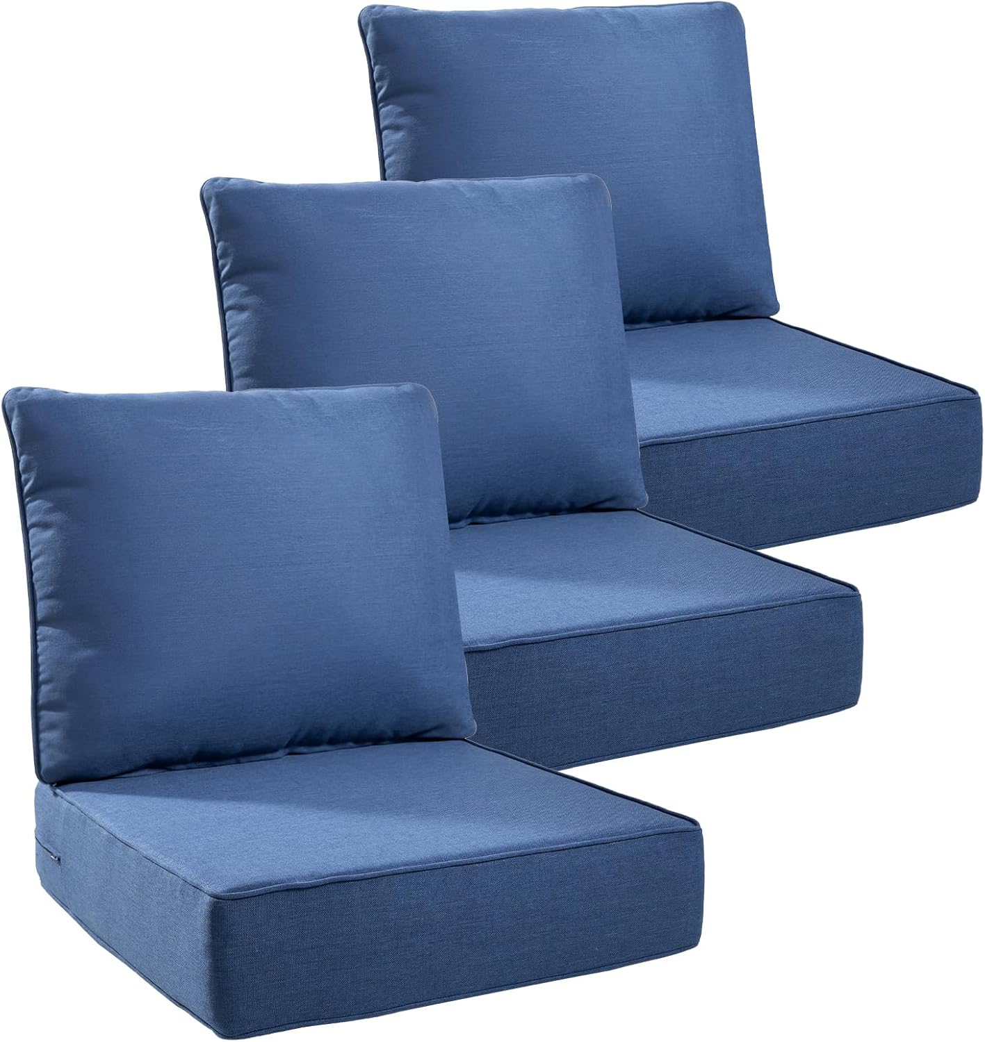 6" Thick Outdoor Cushions 22x24x6, 1-Set Deep Seat Patio Cushions with Removable Cover, Waterproof & Fade Resistant Replacement for Wicker Chair, Loveseat, Sofa - Blue