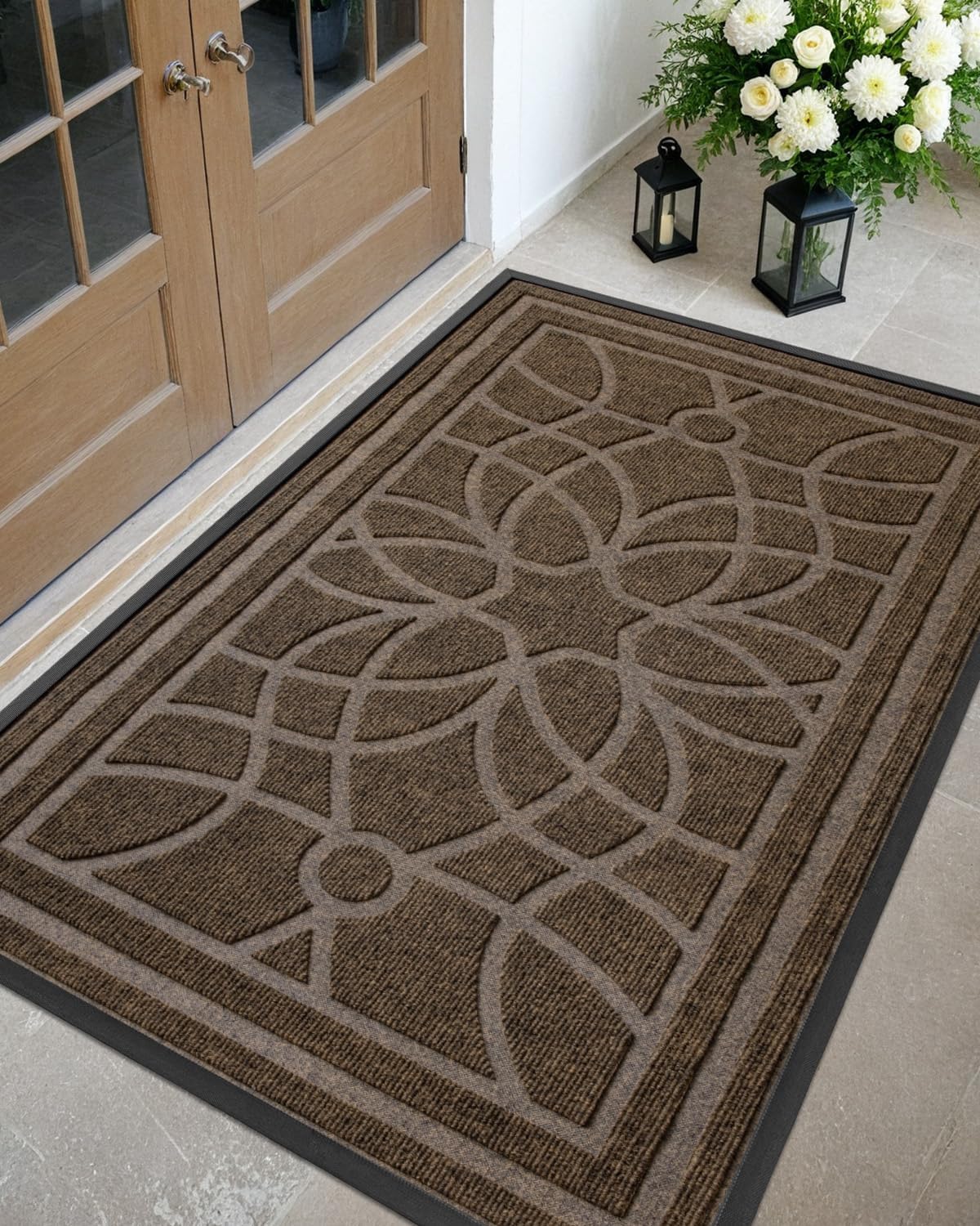 DEXI Front Door Mat Outside Entrance, Heavy Duty Non Slip Low Profile Doormat for Entryway, Trap Dirt and Moisture Welcome Mats, Easy Clean, Patio, Garage, 6x4, Black
