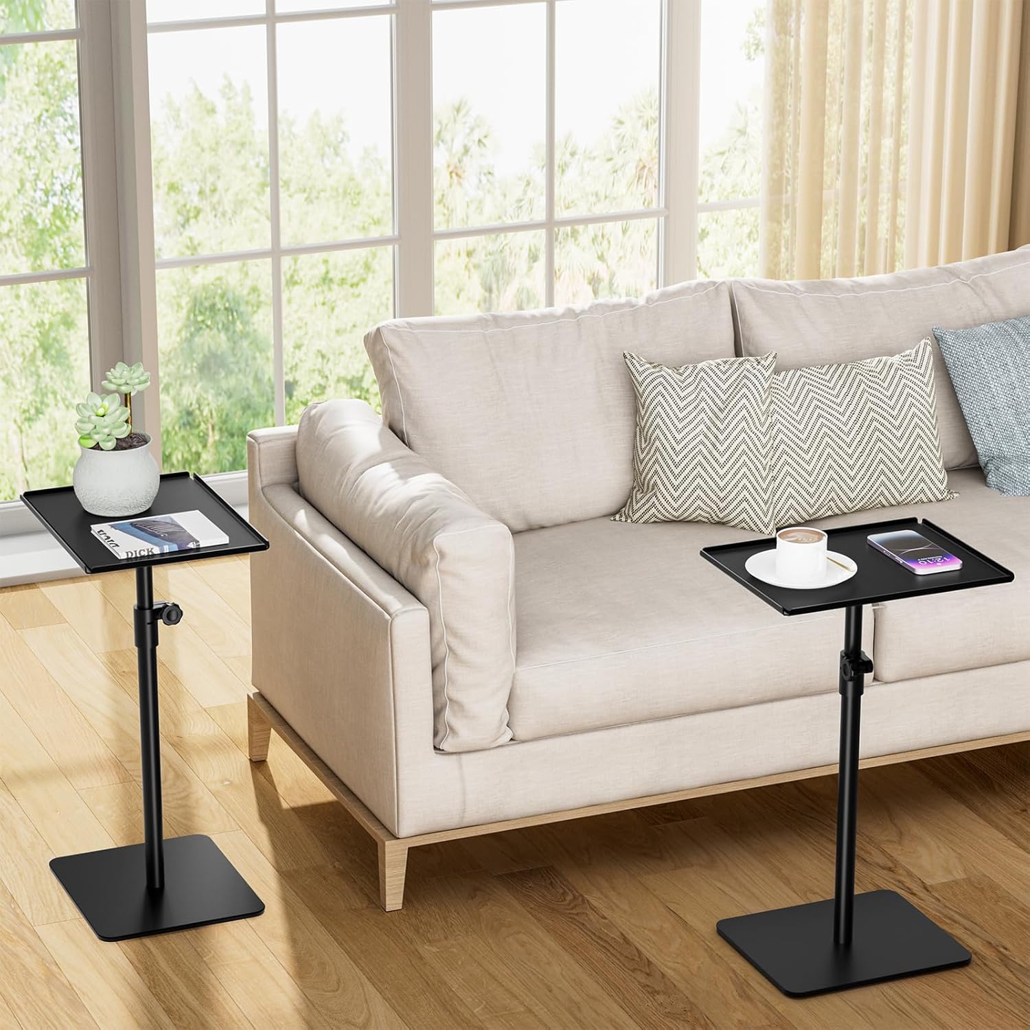 RCHYFEED Small Side Tables for Small Spaces, End Table Metal Side Table Set of 2, Height Adjustable 17-29.6 Inch Side Tables TV Tray Table for Couch, Sofa, Bedroom, Living Room, Indoor & Outdoor