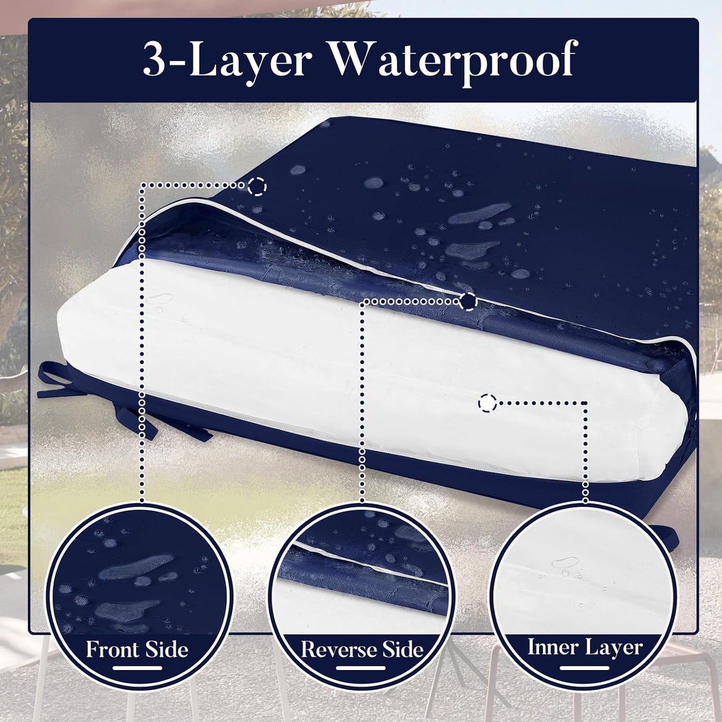 Basic Beyond Outdoor Chair Cushions for Patio Furniture, Waterproof Outdoor Seat Cushions Set of 4 19 x 19, Patio Chair Cushions Set of 4 with Ties and Handle, Navy Blue