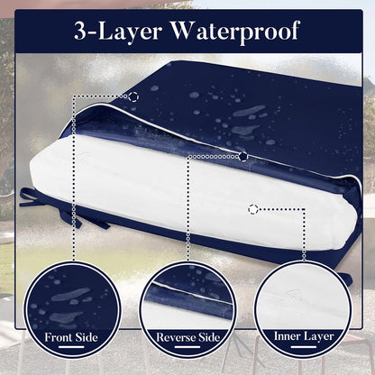 Basic Beyond Outdoor Chair Cushions for Patio Furniture, Waterproof Outdoor Seat Cushions Set of 4 19 x 19, Patio Chair Cushions Set of 4 with Ties and Handle, Navy Blue