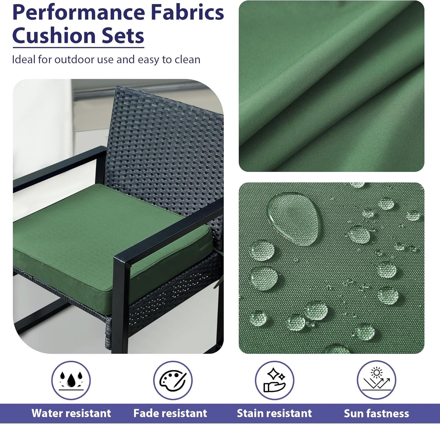 Outdoor Chair Cushions Set of 4,Waterproof Outdoor Seat Cushions for Patio Furniture,Patio Chair Cushion with Handle and Ties, Square Out Door Chair Pads,19" x 19" x 3", Forest Green