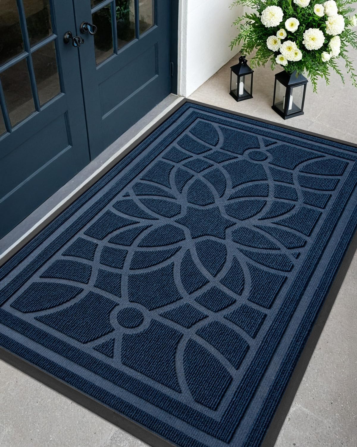 DEXI Front Door Mat Outside Entrance, Heavy Duty Non Slip Low Profile Doormat for Entryway, Trap Dirt and Moisture Welcome Mats, Easy Clean, Patio, Garage, 6x4, Black