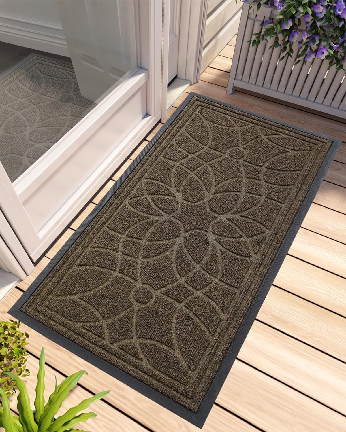 DEXI Front Door Mat Outside Entrance, Heavy Duty Non Slip Low Profile Doormat for Entryway, Trap Dirt and Moisture Welcome Mats, Easy Clean, Patio, Garage, 6x4, Black