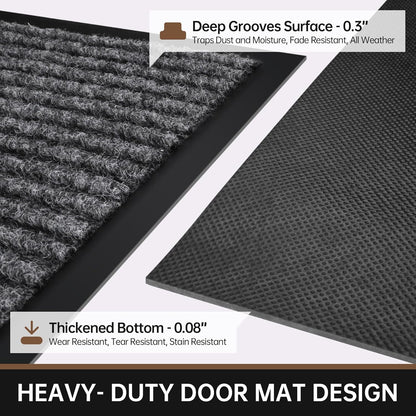 Front Door Mat, 60" x 36" Heavy Duty Indoor Outdoor Doormat, Non-Slip Welcome Mats for Entryway, Rubber Backing Low Profile Commercial Door Mats