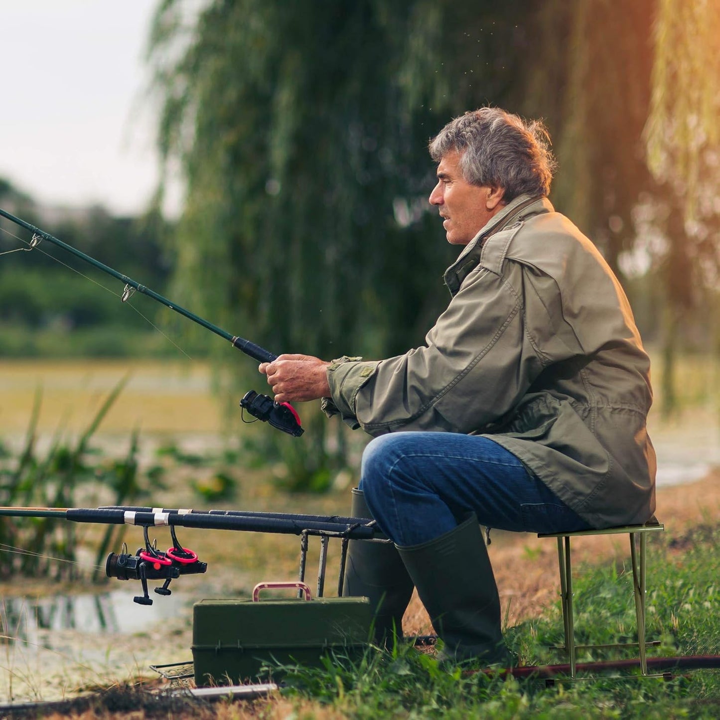 TRIPLE TREE Folding Stool 17.8" Height Heavy Duty Camping Stool Outdoor Portable Chair Hold up to 600 lbs for Walking Hiking Fishing
