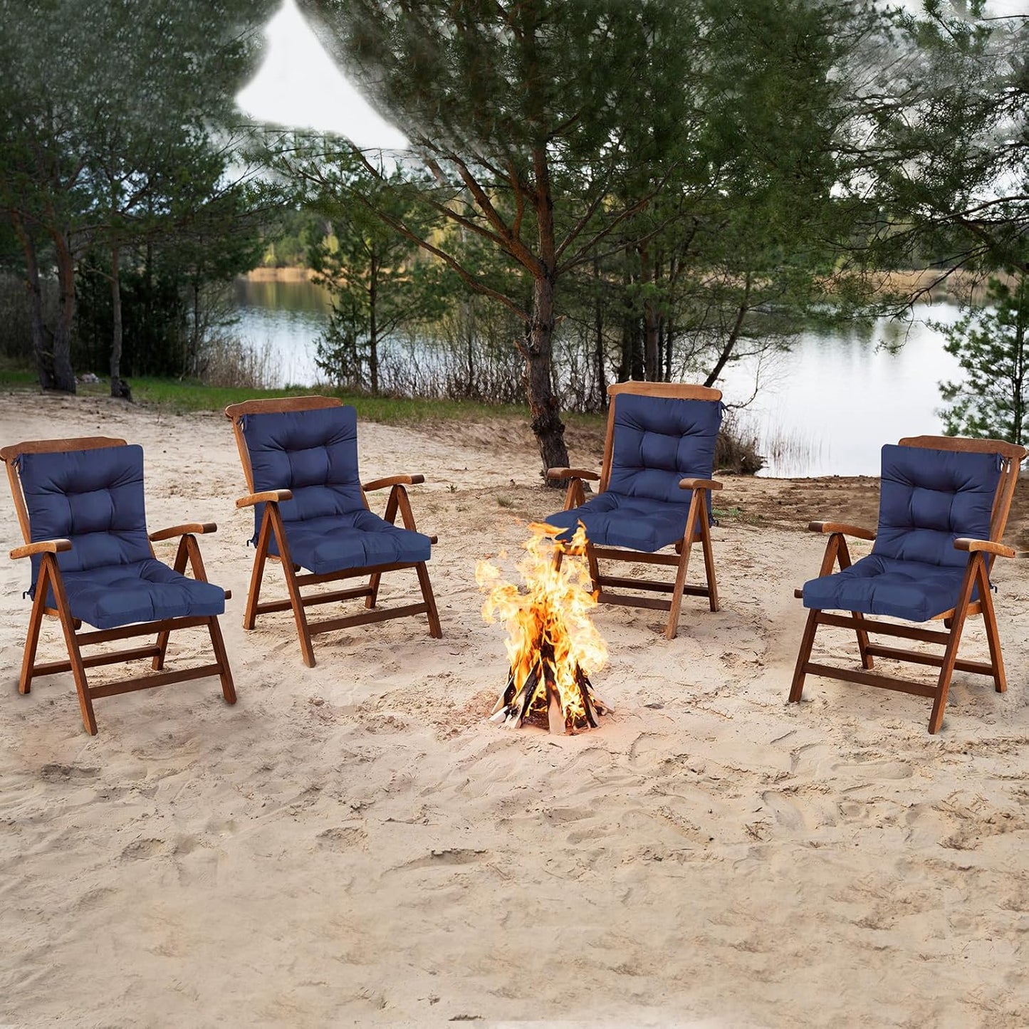 High Back Outdoor Chair Cushions Set of 2 Waterproof Replacement Seat Pad for Patio Furniture Garden Thicken Outdoor Patio Chair Cushion Navy Blue,41.7"*20.8"*3.9"